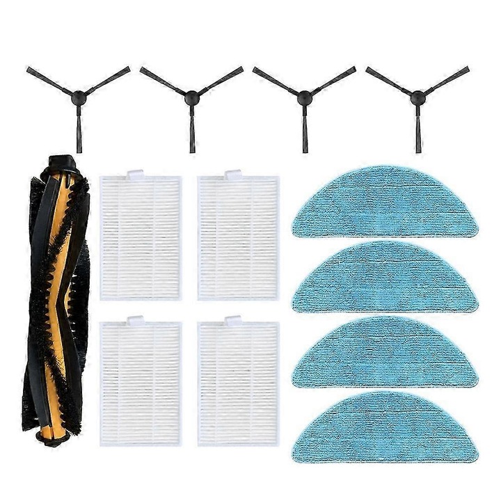 Set accesorii de schimb pentru robotul de curatare Blaupunkt Bluebot XBOOST / XPRO, 1 perie principala, 4 perii laterale, 4 filtre, 4 carpe de mop, plastic