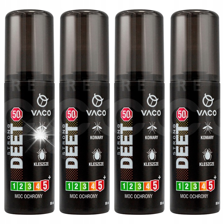 Set 4x Spray insectic Vaco 80ml, 50% Deet, protectie 8 ore, compact