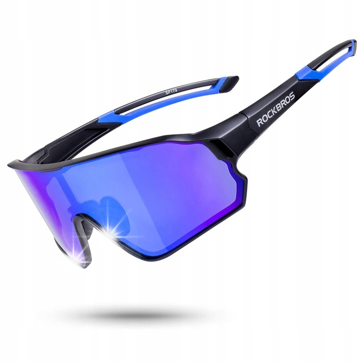 Велосипедни очила Rockbros, комплект с 4 поляризирани лещи, UV защита, черно-сини