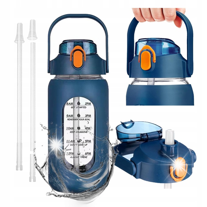 Стъклен бидон със сламка, SUPERO, 950мл, син, ергономичен дизайн