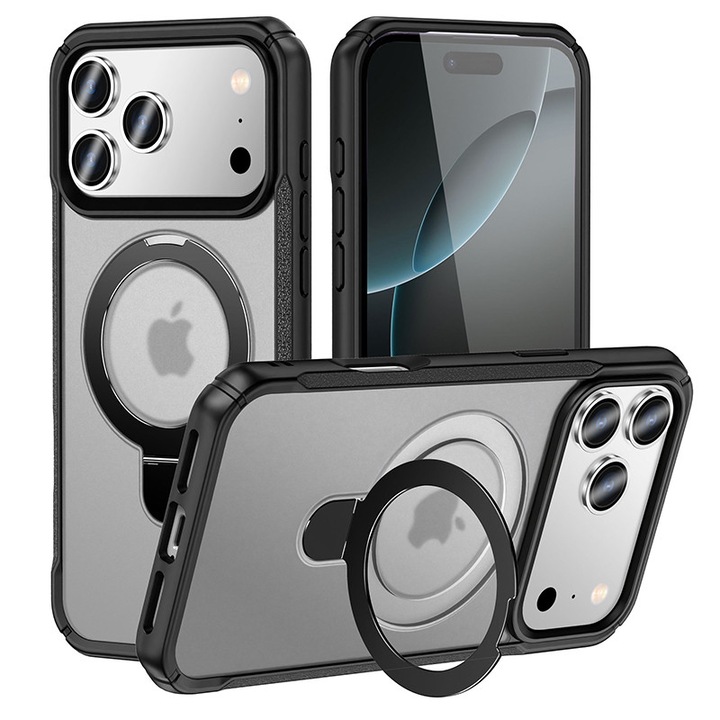 Husă de protecție VeReTech, pentru iPhone 17 Pro Max, gri mat, inel magnetic ajustabil, TPU