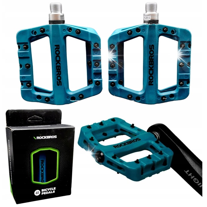 Велосипедни педали Rockbros 2017-12CBB, ултралеки, издръжливи, сини, 10x10x2см, комплект с 3 резервни пина