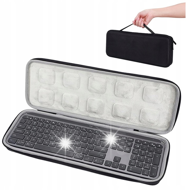 Tok Logitech MX Keys billentyűzethez, fekete, fogantyúkkal és rekeszekkel a kiegészítőknek