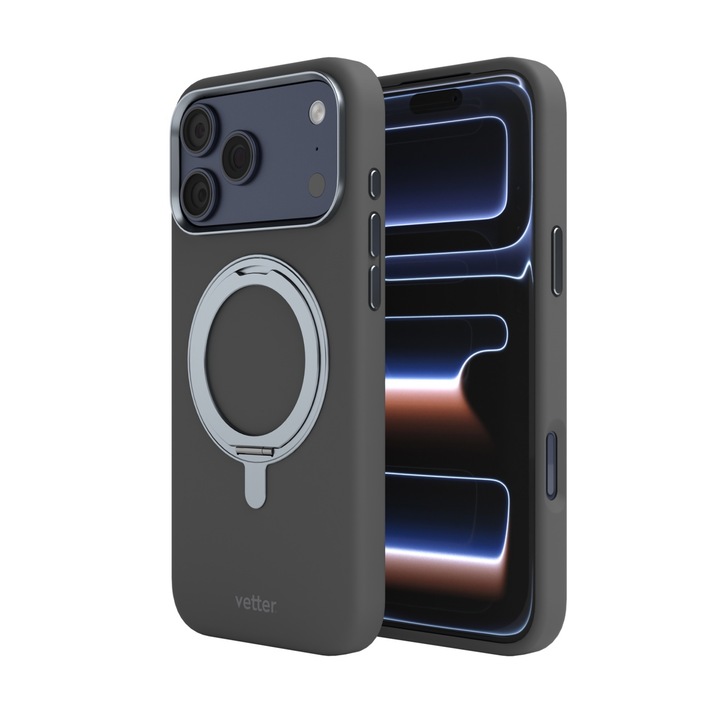 Husa Vetter pentru iPhone 17 Pro Max, Silk Series cu stand, Mag Safe Compatibil, Grey