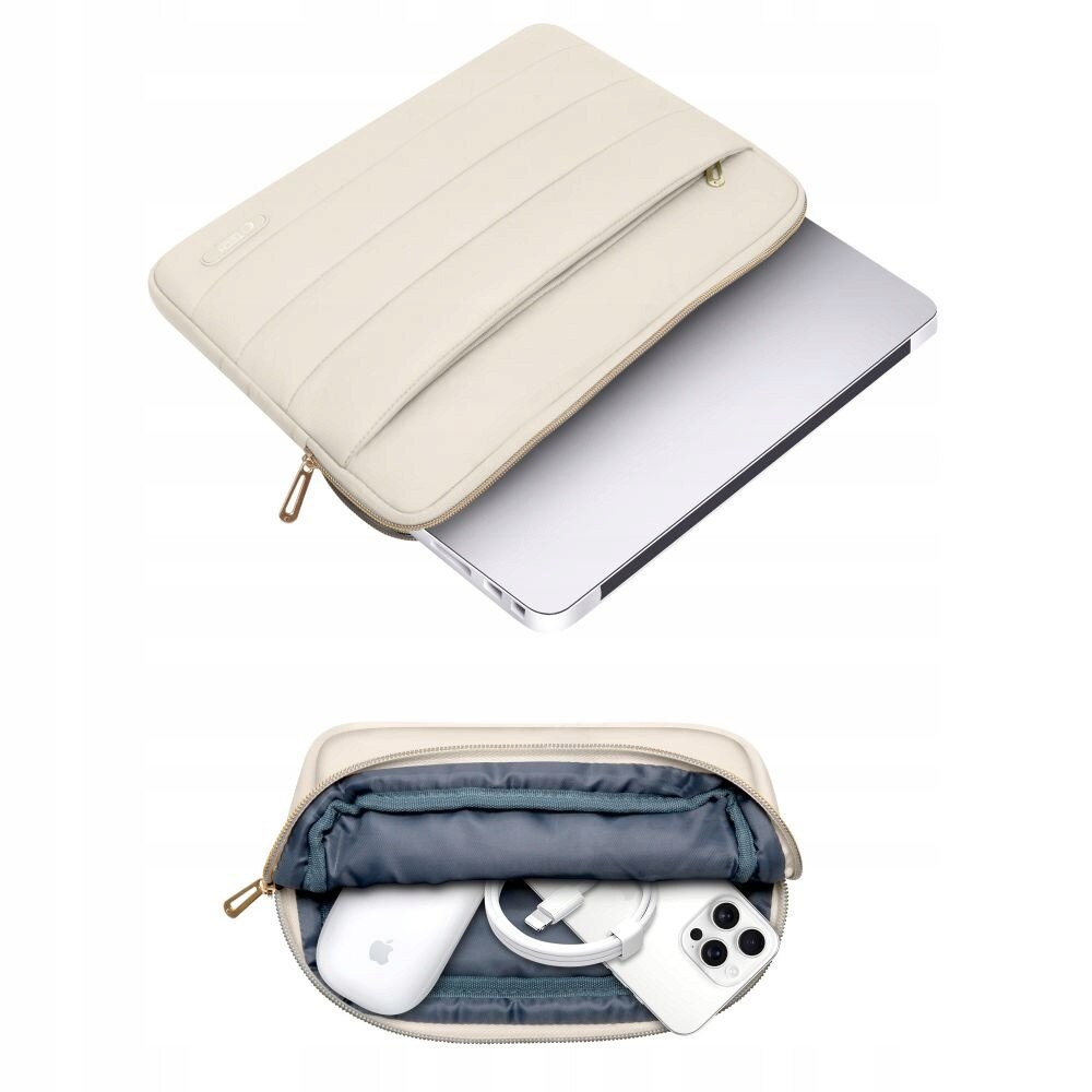 Etui laptop 15-16 inch, Tech-Protect Puffy, set cu torba mica, 40,6x30x2,5cm, 38,2x27,5cm, culoare sand