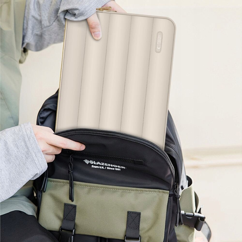 Etui laptop 15-16 inch, Tech-Protect Puffy, set cu torba mica, 40,6x30x2,5cm, 38,2x27,5cm, culoare sand