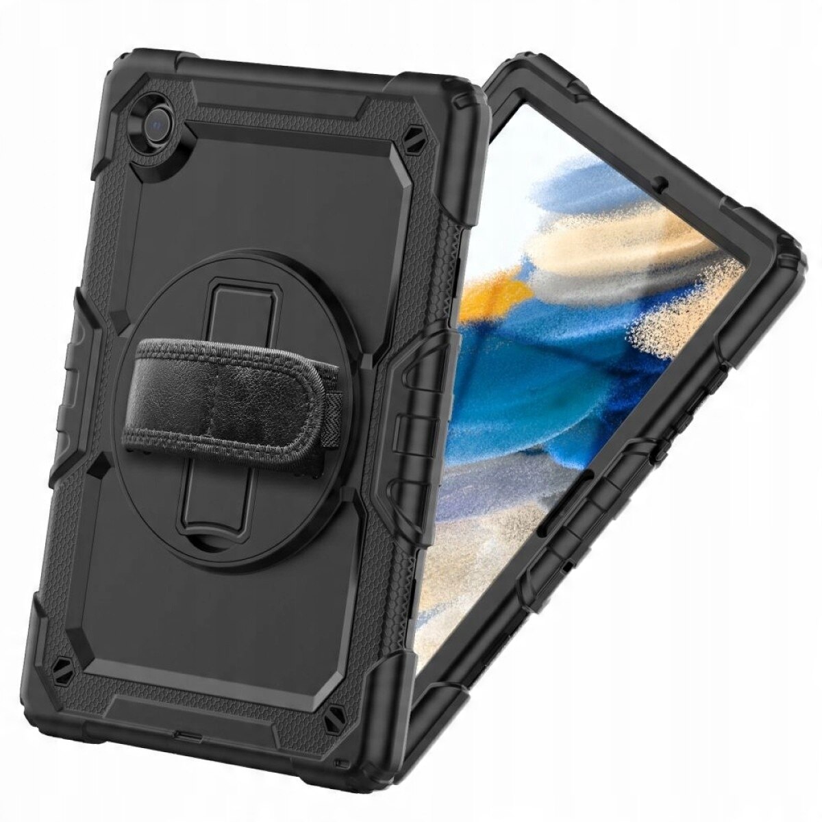 Etui protectie Handle II pentru Samsung Galaxy TAB A8 10.5, 360° protectie, negru, set cu curea