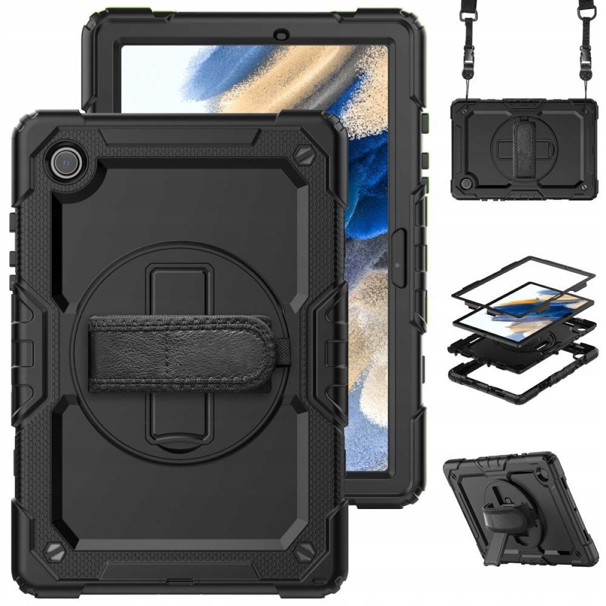 Etui protectie Handle II pentru Samsung Galaxy TAB A8 10.5, 360° protectie, negru, set cu curea