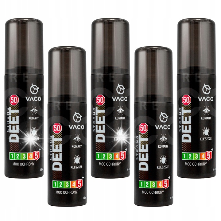 Set 5 spray-uri repelent tantari, Vaco 80ml, Deet 50%, protectie indelungata