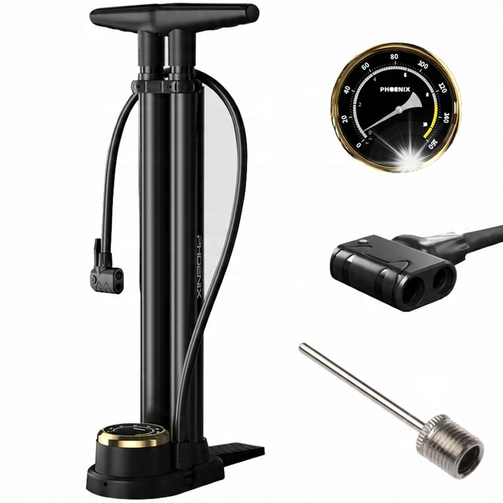 Kétfunkciós kerékpárpumpa, SUPERO, 160PSI nyomásmérővel, univerzális, könnyen használható