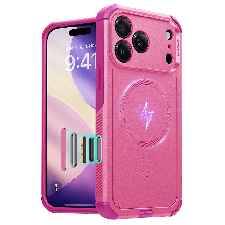 Защитен калъф MagSafe Удароустойчив Optim Solution за iPhone 17 Pro Max, Поликарбонат, TPE, Розов