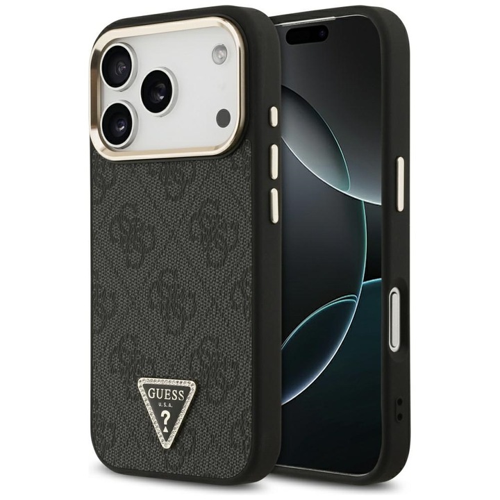 Калъф Guess за iPhone 17 Pro Max, Hardcase 4G Triangle Logo, Черен