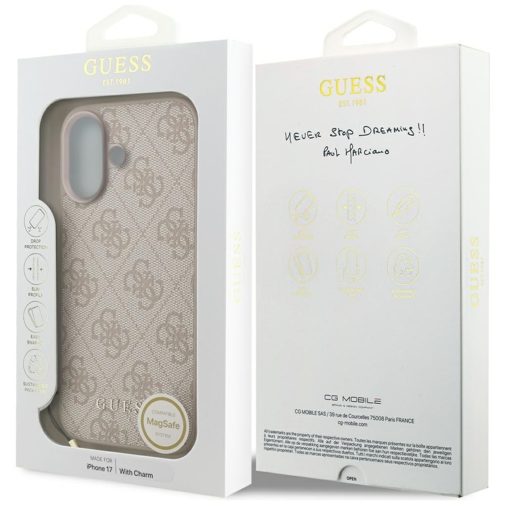 Husa Guess 4G Charms Collection cu MagSafe compatibila cu iPhone 17, Roz