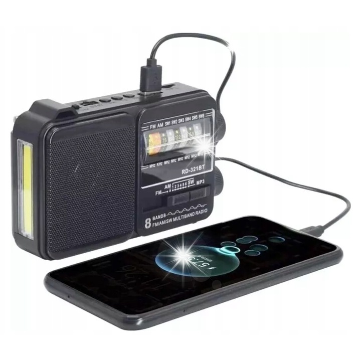 Radio portabil CMiK MK-153BT, Bluetooth, incarcator USB pentru telefon, LED, negru