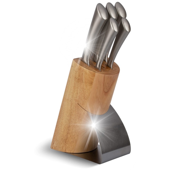 Set de cutite din otel carbon, cu suport din lemn, Edenberg, 6 piese