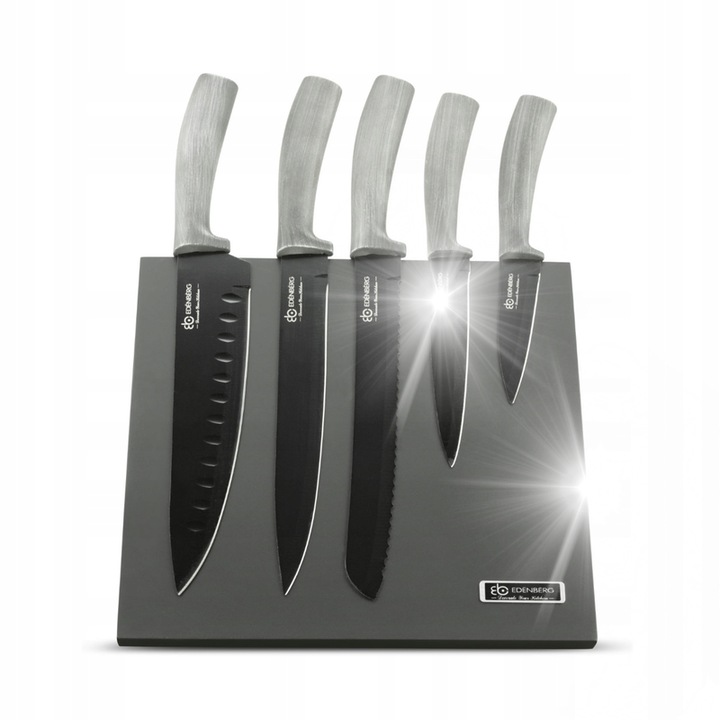 Set de cutite Edenberg, 6 piese, suport magnetic, otel carbon