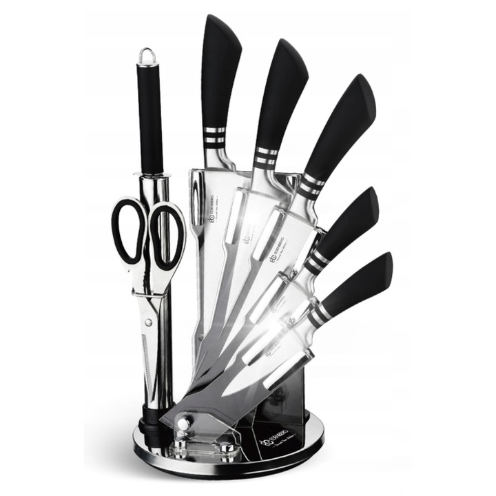 Set de cutite de bucatarie Edenberg EH-6536, 8 piese, design ergonomic, cu suport acrilic