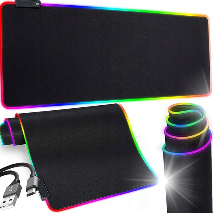 Mousepad de gaming XXL Bedee, 14 moduri de iluminare, 800x300x4mm, negru/RGB