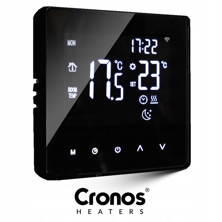 Termostat electronic (regulator de temperatura) Cronos Tuya, ecran tactil lcd, wifi compatibil aplicatie, negru, 86x86x40 mm