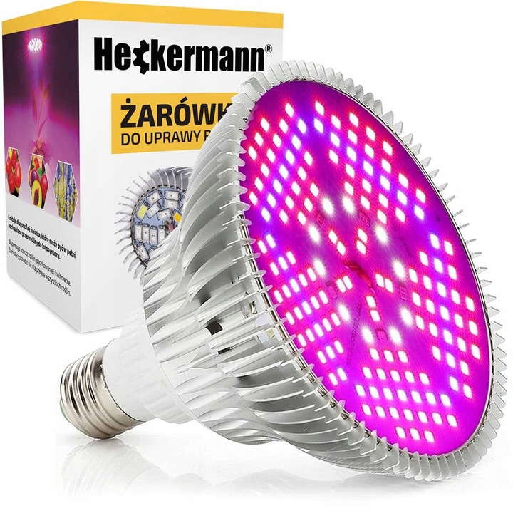Bec LED GROW Heckermann, 100W, 150 LED, E27, spectru complet, pentru cresterea plantelor