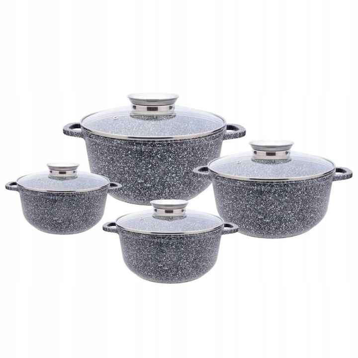 Set 8 Oale din Aluminiu cu Acoperire Antiprigatoare Marmura, 16x22x20x26cm, Multicolor