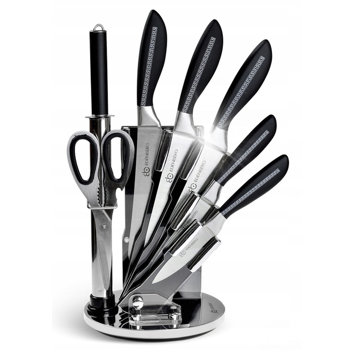 Set de cutite Edenberg 8 piese, otel carbon, cu suport, design ergonomic