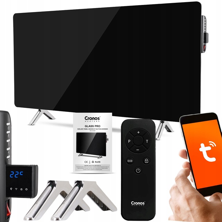 Panou de incalzire pe infrarosu Cronos 480W, negru, 90x50cm, cu telecomanda si picioare incluse