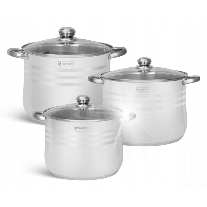 Edenberg rozsdamentes acél edénykészlet, 6 részes, 24x20cm, 26x21cm, 30x28cm, üvegfedővel