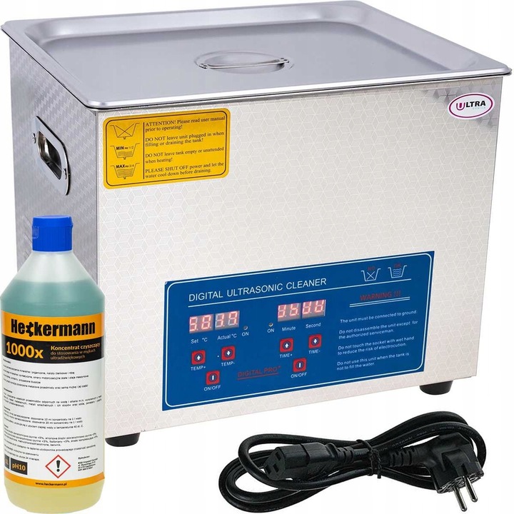 Ultrasunete Heckermann 15L 400W rozsdamentes acél kosárral és 5L folyadékkal 36x30x28cm