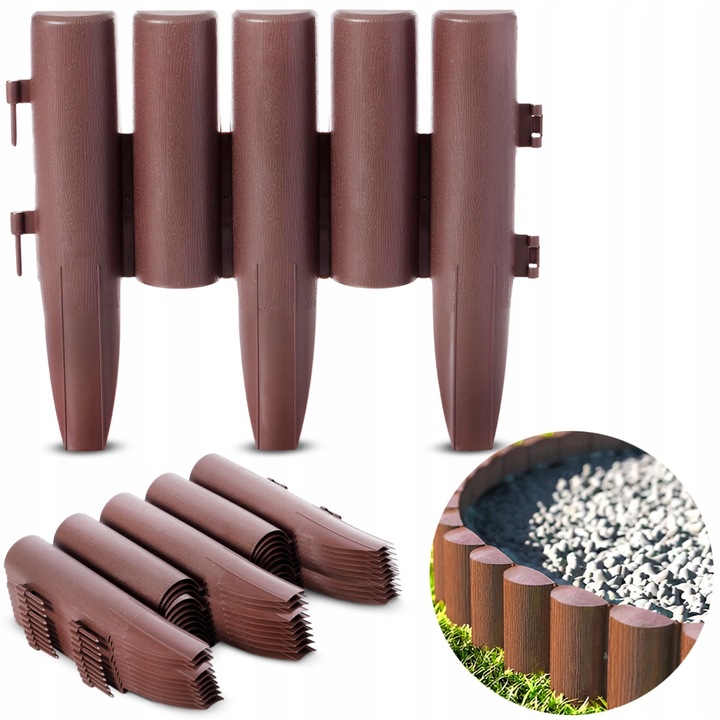 Градинска палисада, комплект от 10 броя, Heckermann, 280см, кафяв цвят, устойчива на атмосферни влияния пластмаса