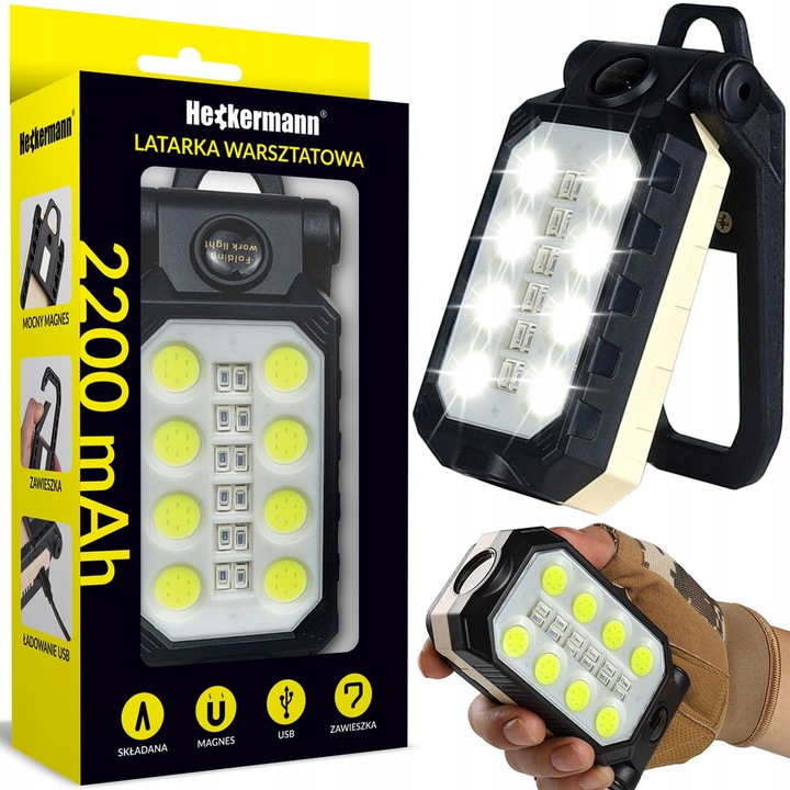 Lanterna LED, Heckermann, 1000 lumeni, USB, 3-5 ore, cu magnet si carlig