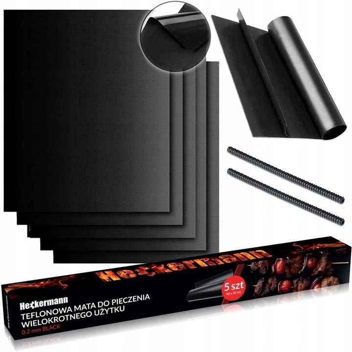 Set 5 protectii teflon Heckermann, pentru gratar si cuptor, 40x33cm, negru
