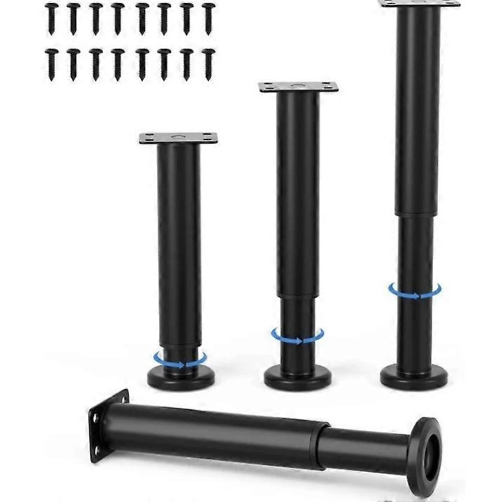 Set 4 picioare de mobilier ajustabile, metalice, 18-33cm, negre, pentru canapea, dulap, pat