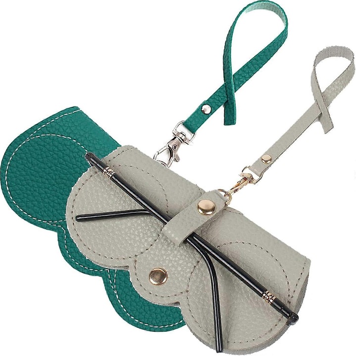 Geanta pentru ochelari, din piele, 2 buc, design portabil, gri/verde