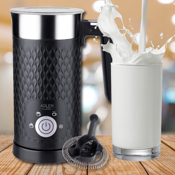 Електрически пенообразувател за мляко 2в1 Adler, 500W, функция за затопляне, черен, 20,5x10см