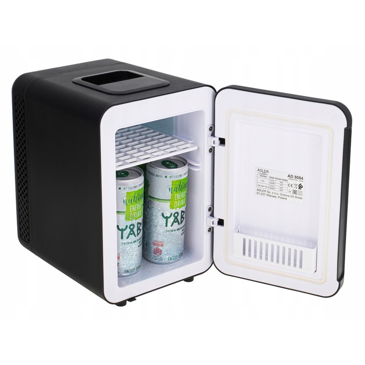Mini-loda de frigider portabila Adler 4L, functie de racire si incalzire, 12V/230V, dimensiuni 18,3x27x24,7cm