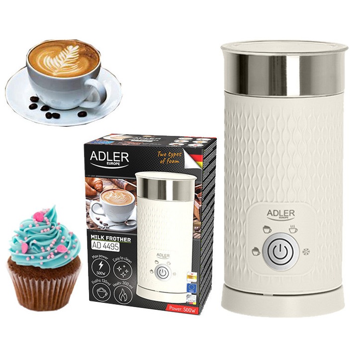 Пенообразувател за мляко Adler AD 4495, 4 функции, бежов, 20.5x10x10см