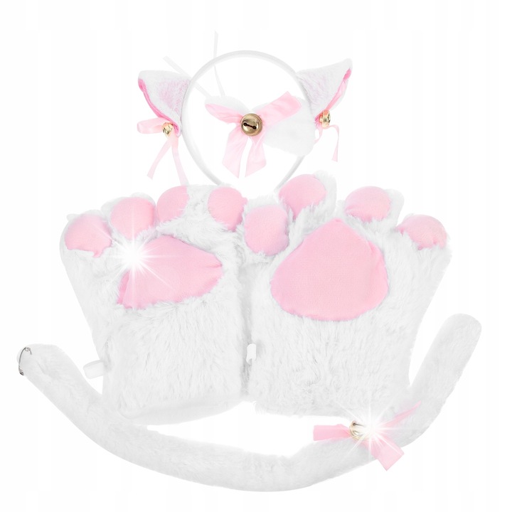 Set accesorii costum de pisica cu urechi, manusi cu labe, cravata, coada, 21x18x4cm