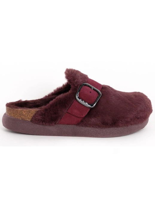 Scholl papucs, Ivy Big Buckle, bordó, természetes bőr, műszőrme, 38 EU