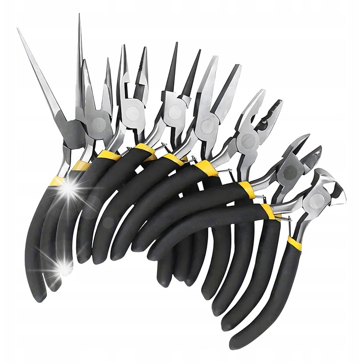 Precíziós fogókészlet, 8 darabos, 96-142 mm hosszúságú, Cr-V acélból, univerzális felhasználás