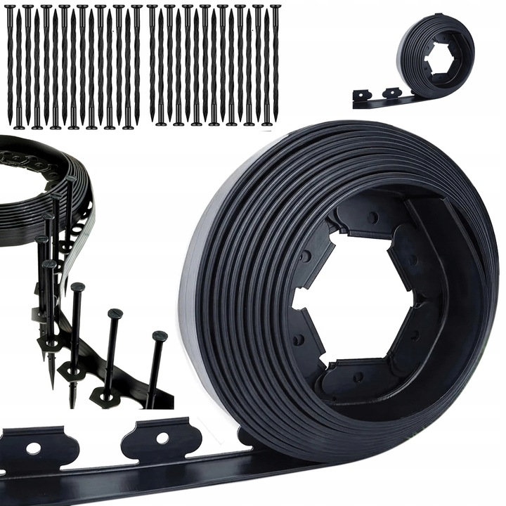 Set obraz de gazon 10m, 50x5cm, 30 ancore, negru