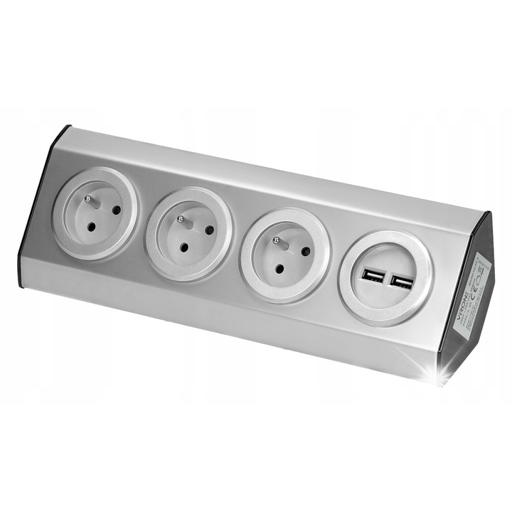 Приза blat Virone FS-3, 3x2P+Z, 2xUSB, инокс, монтаж под работния плот