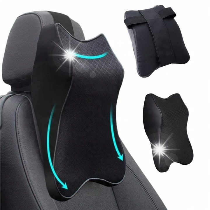 Autós párna, nyaktámasz, ultramenő, állítható, fekete