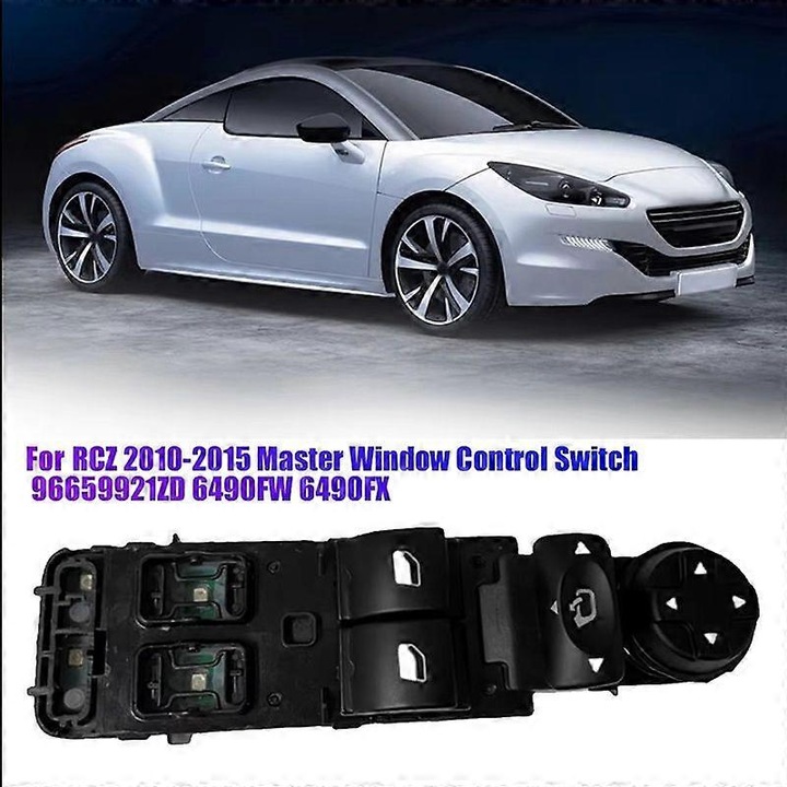 Elektromos ablakemelő kapcsoló gomb, 96659921ZD, RCZ 6490fw 6490fx 2010-2015-höz, fekete, műanyag