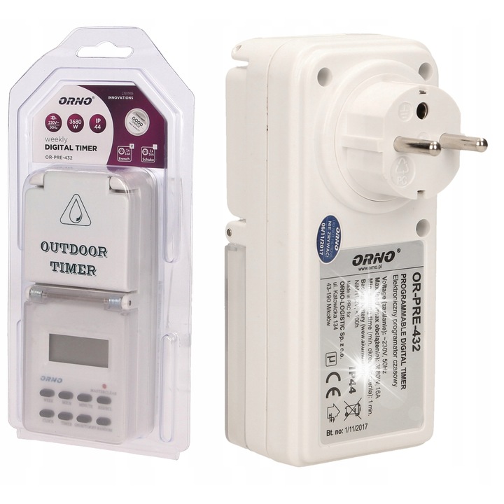 Programator timp ORNO OR-PRE-432, 16 programe, IP44, pentru exterior