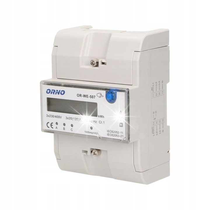 Contor electric 3 faze Orno, 20A, 120A, LCD, montaj pe sina 35mm