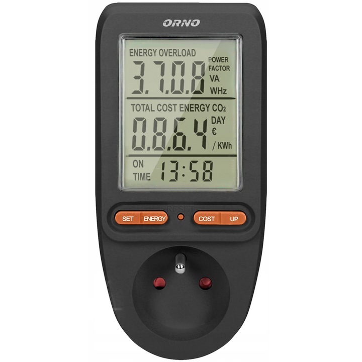 Wattmetru cu display LCD, 3680W, 50x65mm, Negru
