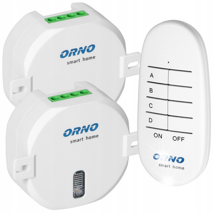Set comutator wireless cu 2 receptoare si telecomanda, Orno, 433MHz
