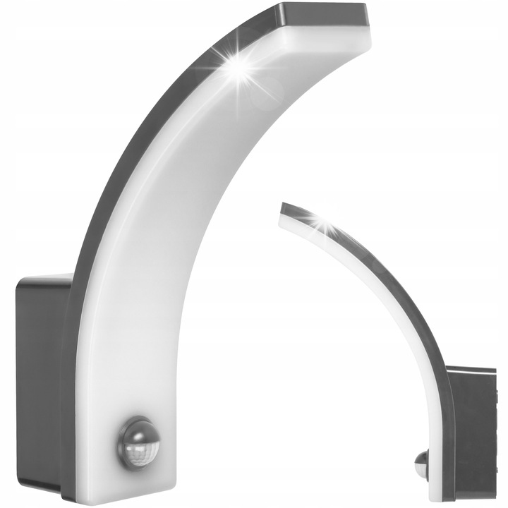 Aplica LED exteriora Adviti 20W, senzor de miscare si crepuscular, culoare gri, dimensiuni 250x188x66mm