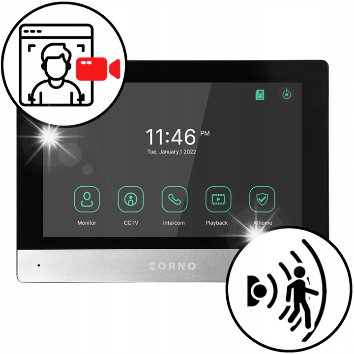 Videointerfon cu 2 fire Orno, Full HD, RFID, Negru